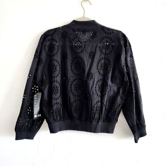 Broadway 38 Black Cotton Floral Pointelle Knit Jacket Size Small - Picture 4 of 8
